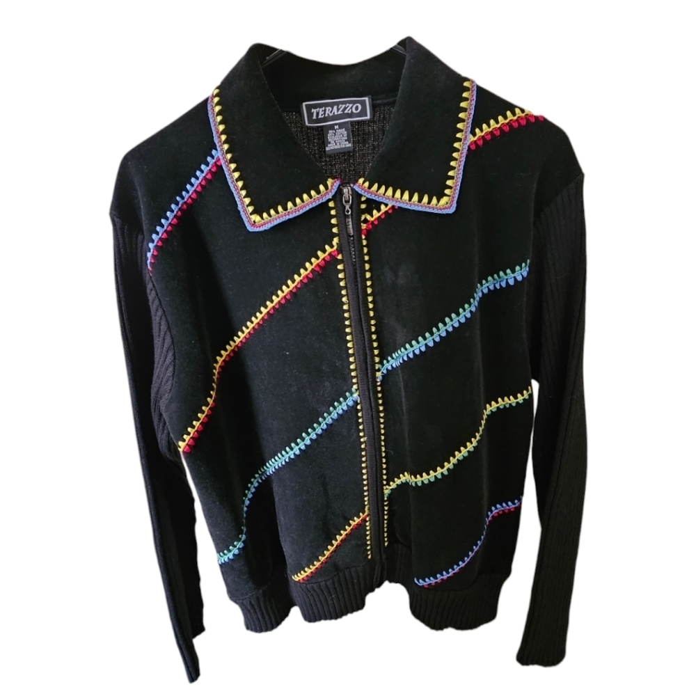 Terazzo vintage 80s zip up cardigan jacket. Medium